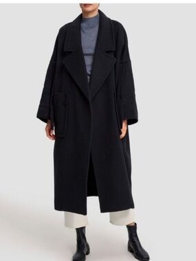 Lattelier Black 100% Wool Oversized Coat  Minimalist Long Coat Size L